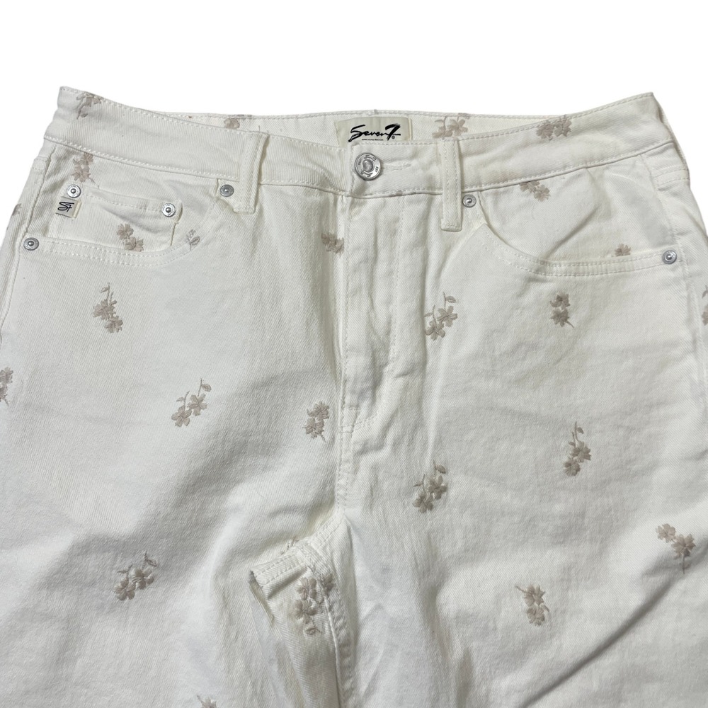 Seven 7 10 Cotton Blend White Floral Embellished Denim Pants - Picture 6 of 7